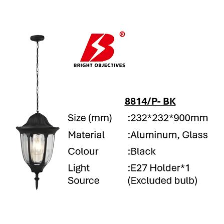 PRE-ORDER BRIGHT OBJECTIVES PENDANT OUTDOOR LAMP 8814/P 900MM E27 BLACK