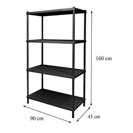 4-TIER SHELVING UNIT FURDINI MESH GRID 90CM BLACK