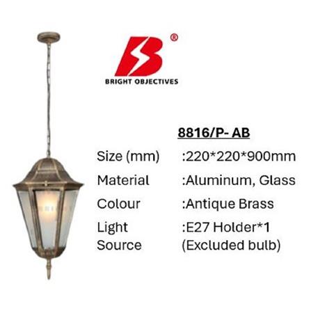 PRE-ORDER BRIGHT OBJECTIVES PENDANT OUTDOOR LAMP 8816/P 900MM E27 ANTIQUE BRASS