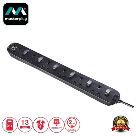 MASTERPLUG 6G2M WITH SURGE & INDIVIDUAL POWER LED MATTE BLACK