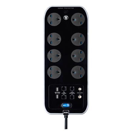 MASTERPLUG 8G2M 2USB 3.1A WITH SURGE PROTECTION GLOSSY BLACK