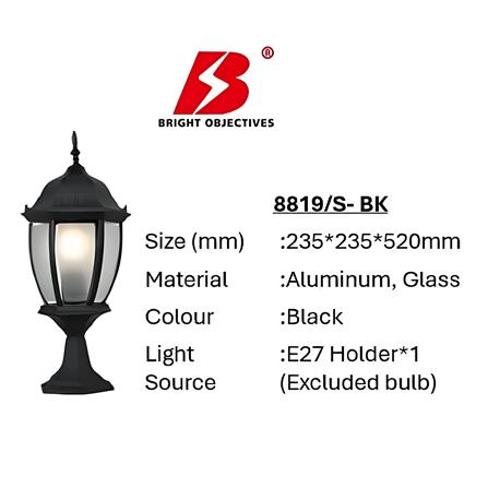 PRE-ORDER BRIGHT OBJECTIVES GATE LAMP 8819/S 520MM E27 BLACK