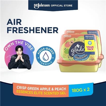 GLADE SCENTED GEL ESSENCES ELITE TWIN PACK 180G CRISP GREEN APPLE & PEACH