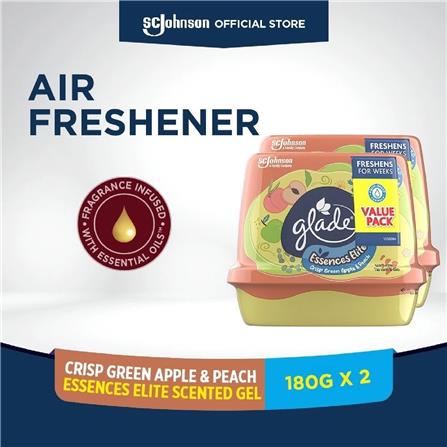 GLADE SCENTED GEL ESSENCES ELITE TWIN PACK 180G CRISP GREEN APPLE & PEACH