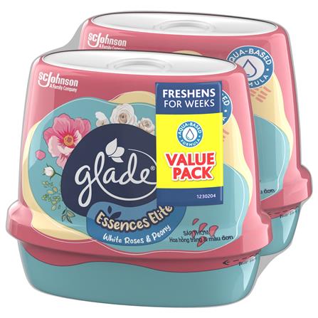 GLADE SCENTED GEL ESSENCES ELITE TWIN PACK 180G WHITE ROSES & PEONY