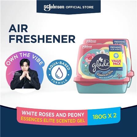 GLADE SCENTED GEL ESSENCES ELITE TWIN PACK 180G WHITE ROSES & PEONY