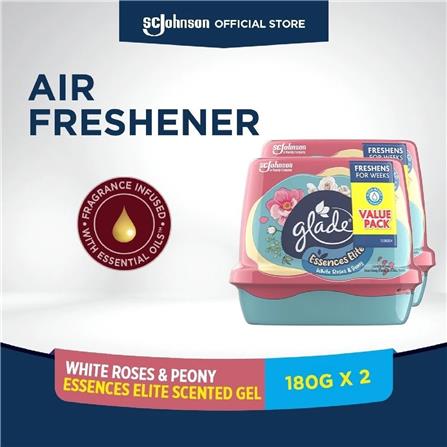 GLADE SCENTED GEL ESSENCES ELITE TWIN PACK 180G WHITE ROSES & PEONY