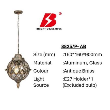 PRE-ORDER BRIGHT OBJECTIVES PENDANT OUTDOOR LAMP 8825/P 900MM E27 ANTIQUE BRASS