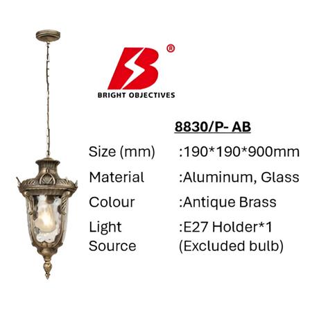 PRE-ORDER BRIGHT OBJECTIVES PENDANT OUTDOOR LAMP 8830/P E27 ANTIQUE BRASS