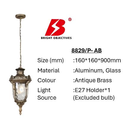 PRE-ORDER BRIGHT OBJECTIVES PENDANT OUTDOOR LAMP 8829/P 900MM E27 ANTIQUE BRASS
