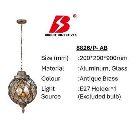 PRE-ORDER BRIGHT OBJECTIVES PENDANT OUTDOOR LAMP 8826/P 900MM E27 ANTIQUE BRASS