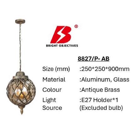 PRE-ORDER BRIGHT OBJECTIVES PENDANT OUTDOOR LAMP 8827/P 900MM E27 ANTIQUE BRASS