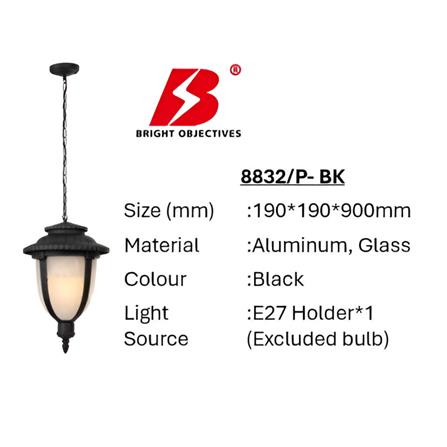 PRE-ORDER BRIGHT OBJECTIVES PENDANT OUTDOOR LAMP 8832/P 900MM E27 BLACK