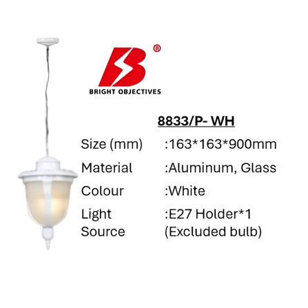 PRE-ORDER BRIGHT OBJECTIVES PENDANT OUTDOOR LAMP 8833/P 900MM E27 WHITE
