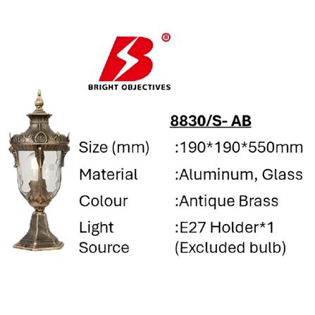 PRE-ORDER BRIGHT OBJECTIVES GATE LAMP 8830/S 550MM E27 ANTIQUE BRASS