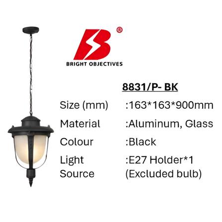 PRE-ORDER BRIGHT OBJECTIVES PENDANT OUTDOOR LAMP 8831/P 900MM E27 BLACK