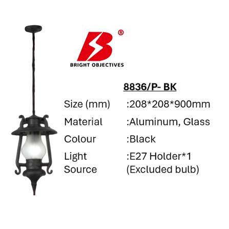 PRE-ORDER BRIGHT OBJECTIVES PENDANT OUTDOOR LAMP 8836/P 900MM E27 BLACK