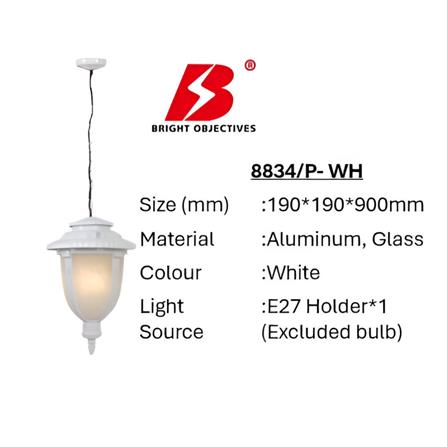 PRE-ORDER BRIGHT OBJECTIVES PENDANT OUTDOOR LAMP 8834/P 900MM E27 WHITE