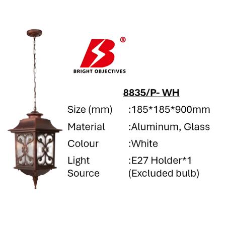 PRE-ORDER BRIGHT OBJECTIVES PENDANT OUTDOOR LAMP 8835/P 900MM E27 RED ANTIQUE BRASS