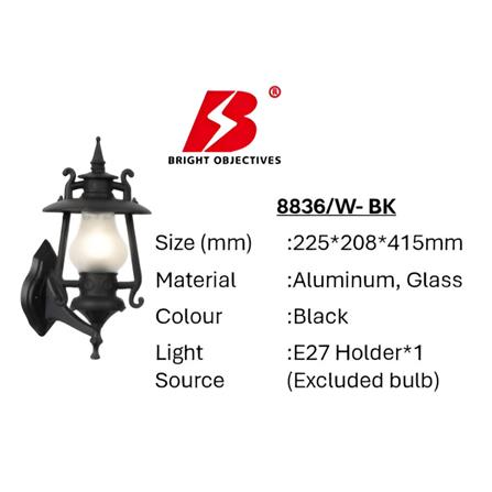 PRE-ORDER BRIGHT OBJECTIVES WALL OUTDOOR 8836/W 415MM E27 BLACK