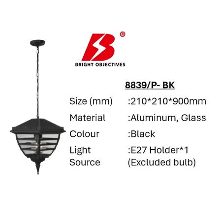 PRE-ORDER BRIGHT OBJECTIVES PENDANT OUTDOOR LAMP 8839/P 900MM E27 BLACK