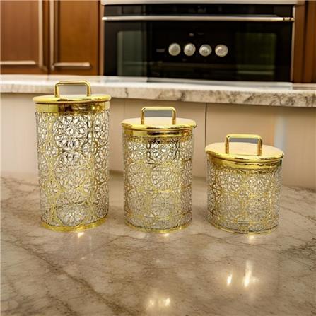 COSSY ARYLIC CANISTER GOLD WITH LID  1778G-S