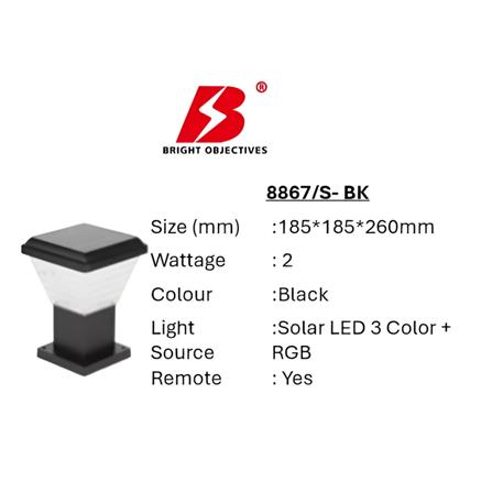 PRE-ORDER BRIGHT OBJECTIVES SOLAR LED GATE LAMP 8867/S 3C 2WATT 260MM