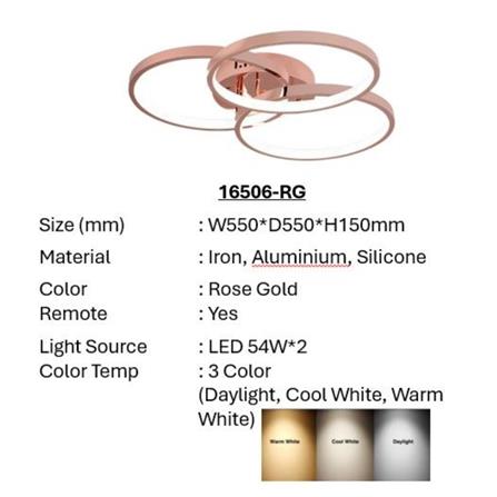 BRIGHT OBJECTIVES CEILING LAMP LED 16506-RG 3C 54 WATT x 2 ROSE GOLD WITH REMOTE CONTROL