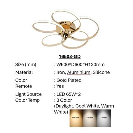 BRIGHT OBJECTIVES CEILING LAMP LED 16508-GD 3C 65 WATT x 2 GOLD WITH REMOTE CONTROL