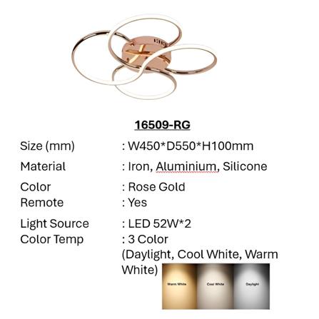 BRIGHT OBJECTIVES CEILING LAMP LED 16509-RG 3C 52 WATT x 2 ROSE GOLD WITH REMOTE CONTROL