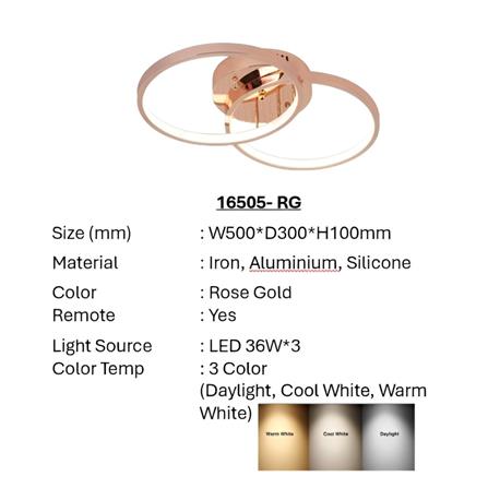 BRIGHT OBJECTIVES CEILING LAMP LED 16505-RG 3C 36 WATT x 3 ROSE GOLD WITH REMOTE CONTROL