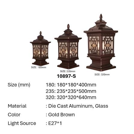 PRE-ORDER BRIGHT OBJECTIVES GATE LAMP 10897/S 240MM E27 GOLD BROWN