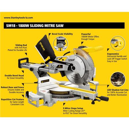 STANLEY 1800W SLIDING MITER SAW 10" SM18-B1