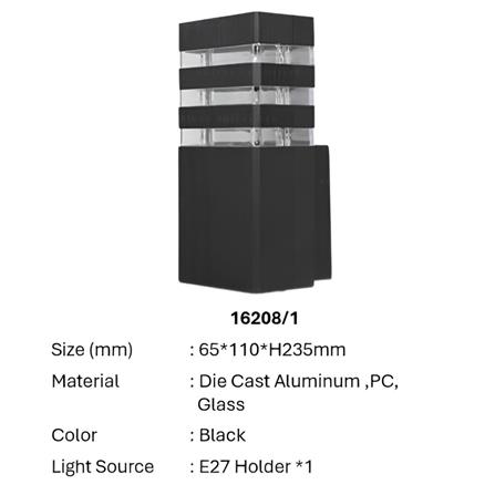 PRE-ORDER BRIGHT OBJECTIVES WALL OUTDOOR 16208/1 E27 235MM BLACK