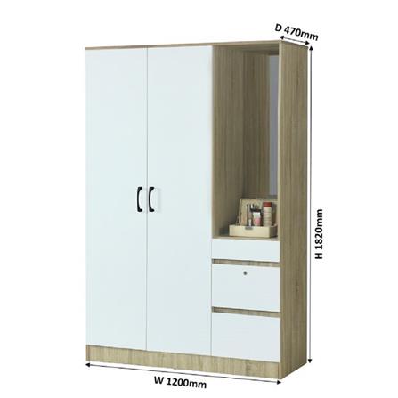 WARDROBE 2 DOORS WITH DRESSING OAK WHITE
