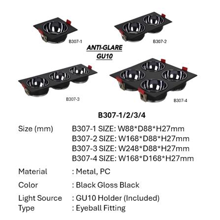 PRE-ORDER BRIGHT OBJECTIVES  EYEBALL B307-4 GU10 BLACK GLOSS BLACK