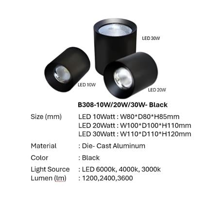 PRE-ORDER BRIGHT OBJECTIVES SURFACE EYEBALL LED B-308-30W 6500K BLACK