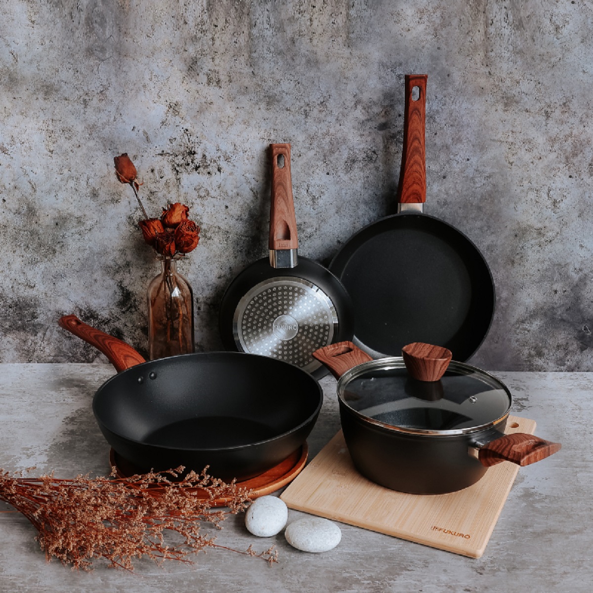 FUKURO KANZEN FORGED NON-STICK WOK PAN 30CM WITH GLASS LID