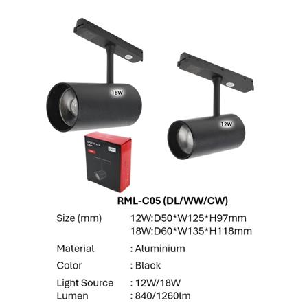 CIELO MAGNETIC SPOT TRACK LIGHT RML-C05/18W/WARM WHITE BLACK