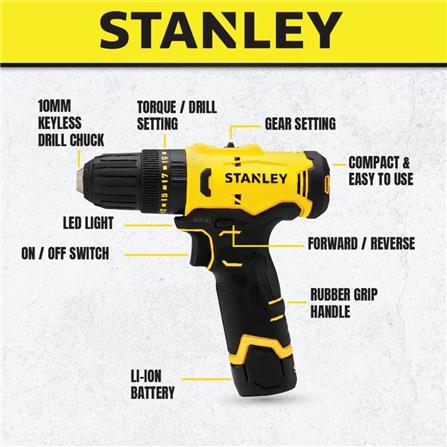 STANLEY 12V HAMMER DRILL SCH10D2K-B1 (2 BATTERIES INCLUDED)