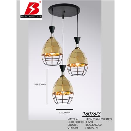 BRIGHT OBJECTIVES PENDANT LAMP 16076/3R BLACK GOLD 35CM