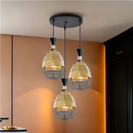 BRIGHT OBJECTIVES PENDANT LAMP 16076/3R BLACK GOLD 35CM