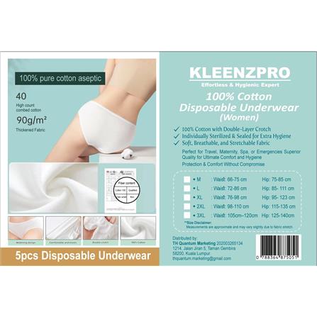 KLEENZPRO 100% COTTON DISPOSSABLE UNDERWEAR (WOMEN) - XL