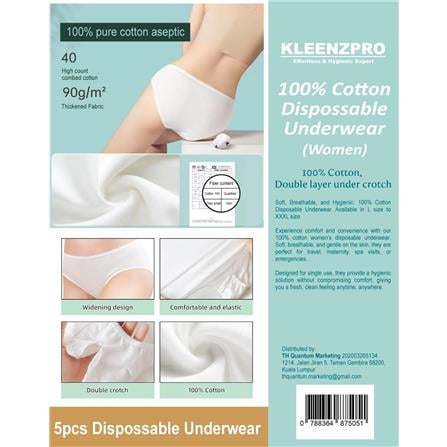KLEENZPRO 100% COTTON DISPOSSABLE UNDERWEAR (WOMEN) - L