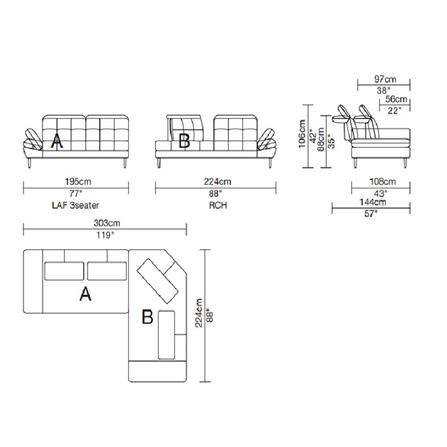 RIGHT-HAND FACING L-SHAPED SOFA BENETTA PALAZZO GREY [EXCLUSIVE FROM HOMEPRO THAILAND]