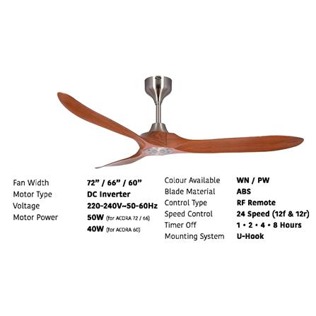 FIERO CEILING FAN ACORA 66 INCH 3 BLADE WALNUT