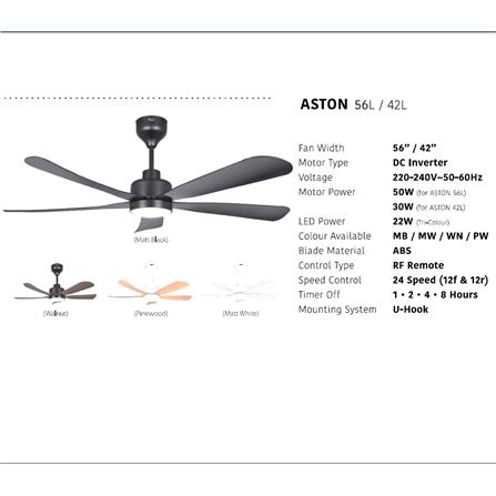 FIERO CEILING FAN ASTON LED 42 INCH 5 BLADE WALNUT