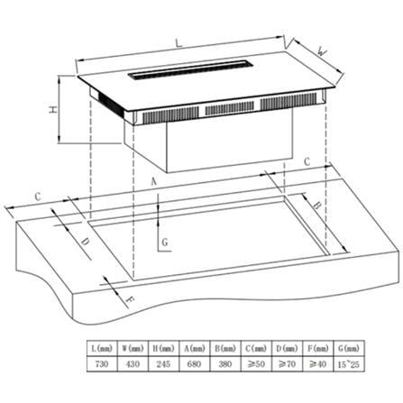 ELBA INDUCTION HOB WITH INTEGRATED HOOD EIH-Q7728PS(BK) BLACK 73CM 800M3/H PLASMA PRO+TECHNOLOGY