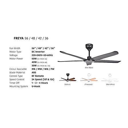FIERO CEILING FAN FREYA 42 INCH 5 BLADE WALNUT