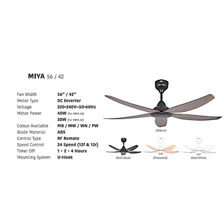 FIERO CEILING FAN MIYA 42 INCH 5 BLADE MATTE WHITE